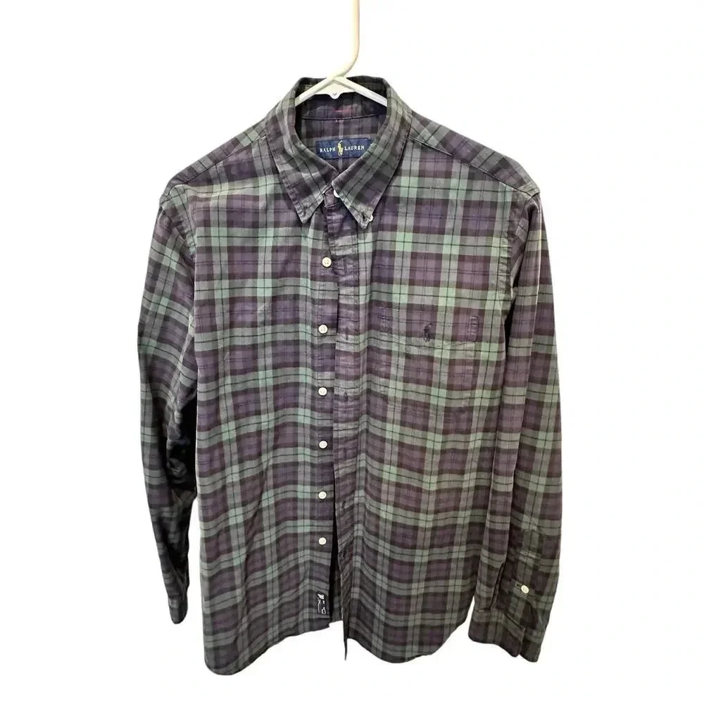 Polo Ralph Lauren green blue plaid Long Sleeve Casual Button-Down Shirt Size L